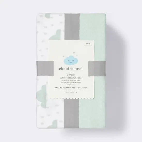 Fitted Crib Sheet - Cloud Island&trade; - Clouds/Mint - 2pk image {2}