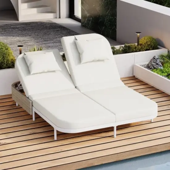 Rattan Outdoor Daybed: 5-Position Backrest, Removable Cushions, Iron Frame for Garden/Backyard/Poolside image {4}