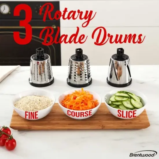 Brentwood Rotary Grater with Handle and Stainless Steel Drum Blades, Black image {4}