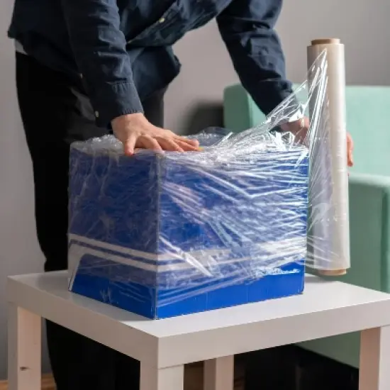 PSBM 4 Rolls Clear 18" x 1000 Ft. 120 Gauge Blown Hand Stretch Wrap Pallet image {5}