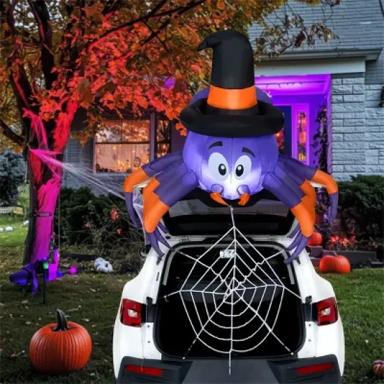 Joyfy 5 FT Long Halloween Inflatable Outdoor Decoration, Inflatable Spider with Spider Web Trunk or Treat Car Decorations for Car Outdoor Yard Decor image {4}