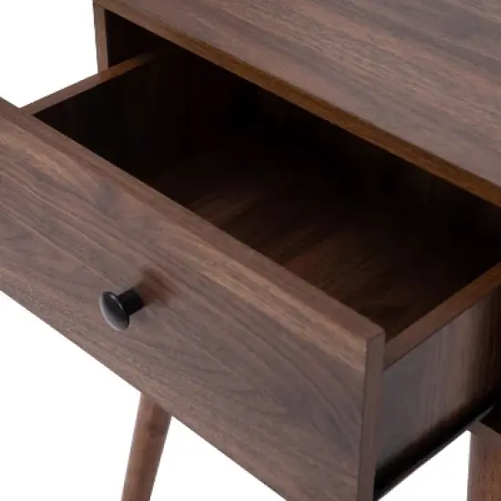 Flash Furniture Hatfield Mid-Century Modern One Drawer Wood Nightstand, Side Accent or End Table with Soft Close Storage Drawer, Dark Walnut image {5}