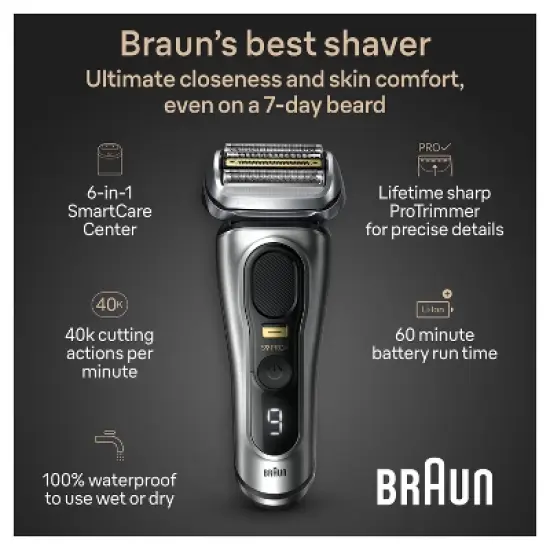 Braun Series 9-9567cc Rechargeable Wet & Dry Shaver + SmartCare Center image {3}