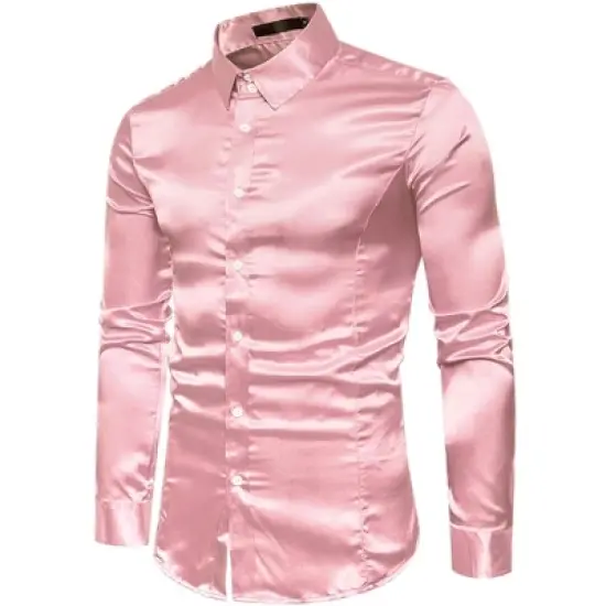 Lars Amadeus Men's Satin Point Collar Long Sleeve Button Down Slim Fit Dress Shirts image {8}