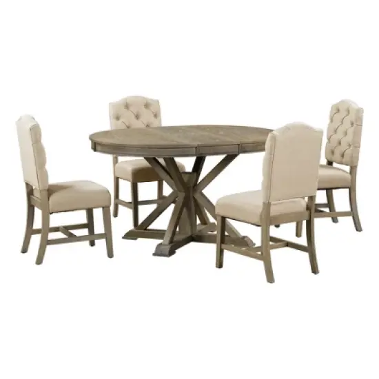 5 PCS Extendable Wood Dining Table Set with Round Table and 4 Upholstered Chairs-ModernLuxe image {7}