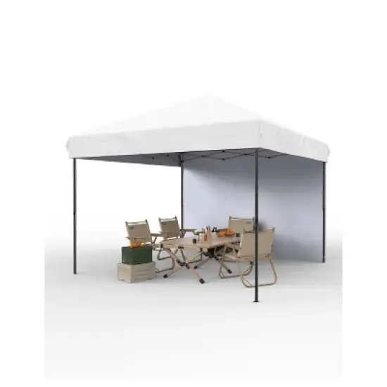 10x10 Pop Up Canopy Tent with Sidewall, One-Button Setup, Adjustable Height, Roller Bag & Sandbags, for Patio, Beach, Garden, Camping & Party Use image {10}