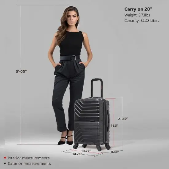 InUSA Aurum Lightweight Hardside Carry On Spinner Suitcase - Black image {6}