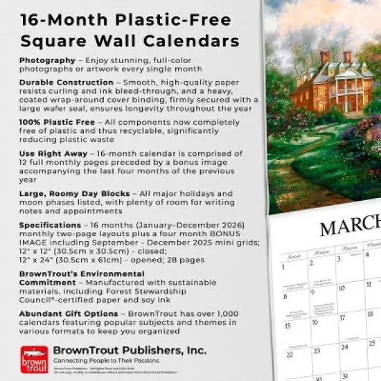 Hopper Studio Bygone Days 2026 12"x24" Hanging Square Wall Calendar Plastic-Free image {5}