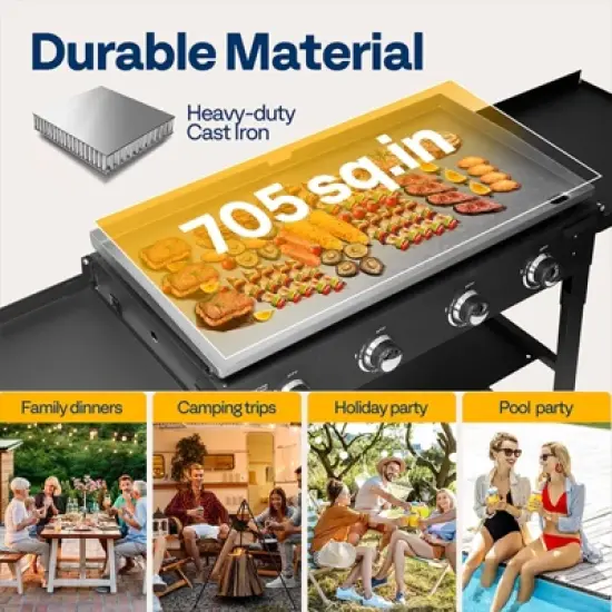SUGIFT 4-Burner Flat Top Gas Griddle Cooking Station - Foldable Portable Propane Grill image {7}