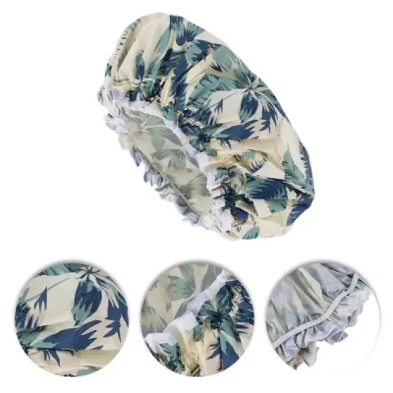 Unique Bargains Women's Leaves Pattern Shower Cap Blue 1 Pc image {2}