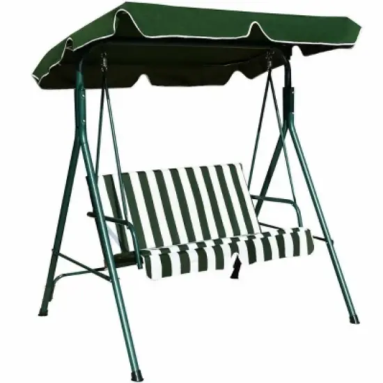 Outdoor Cushioned Loveseat Swing Glider - Green - WELLFOR: 2-Person Patio Swing Chair, Rust-Resistant Steel Frame image {5}
