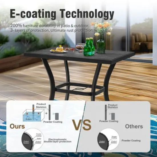 Captiva Designs 3pc Outdoor Patio Metal Bar Height Table & Bar Swivel Chair with Cushion and Armrest image {14}