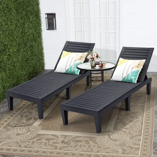 Tangkula 2PCS Patio Lounge Chair Chaise Recliner Adjustable Backrest Outdoor&Indoor Black/Brown image {2}