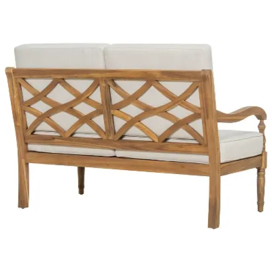 Christopher Knight Home Tulip Patio Rustic Acacia Wood Loveseat with Water-Resistant Cushions image {4}
