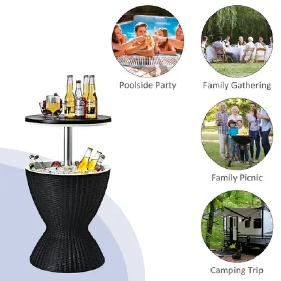Costway 8 Gallon 3 in 1 Patio Rattan Cooler Bar Table Adjust Ice Bucket Brown\Black image {5}
