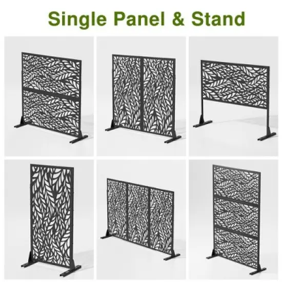 1-Piece 46.8in.W x 71.37in.H Black Metal Outdoor Privacy Screen Garden Screen Decorative Art Panel image {2}