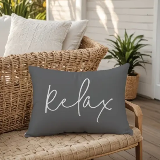 Creative Products Relax Thin Script Grey and White 14x20 Indoor / Outdoor Pillow image {4}