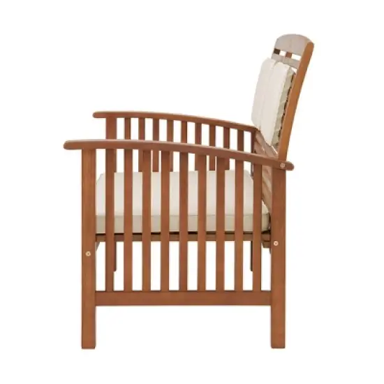 Lyndon 4pc Eucalyptus Wood Outdoor Conversation Set with Bench, Chairs & Table - Alaterre Furniture image {4}