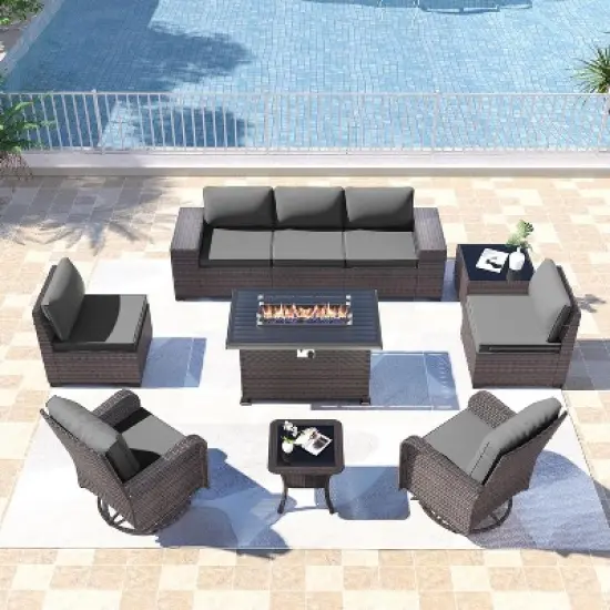 ALAULM 10PCS Outdoor Patio Furniture Set,PE Rattan Sectional Sofa Patio Conversation Sets image {10}