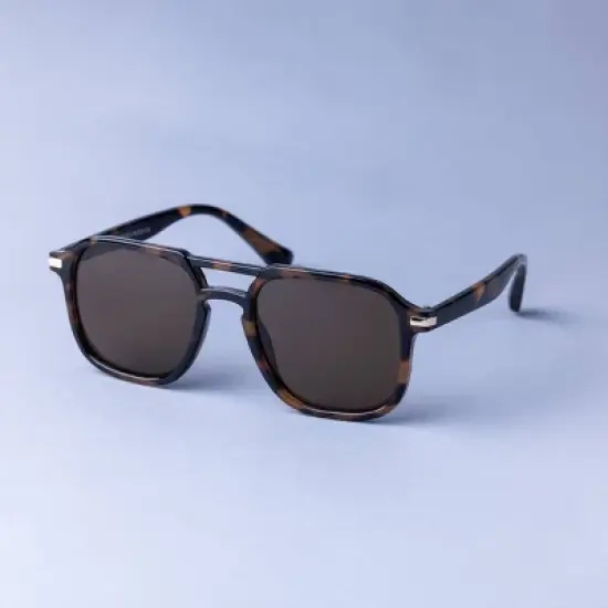 Men's Plastic Tortoise Shell with Metal Aviator Sunglasses - Goodfellow & Co&trade; Brown: Medium Fit, UV Protection, Recycled Frame image {1}