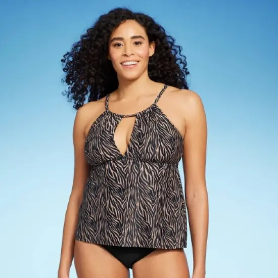 Women's Zebra Print High Neck Tankini Top - Kona Sol&trade; Brown image {2}