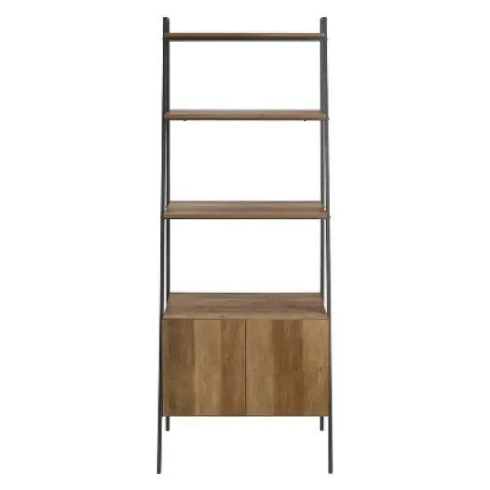 72" Open Shelf and Closed Storage Cabinet Ladder Bookcase - Saracina Home image {2}