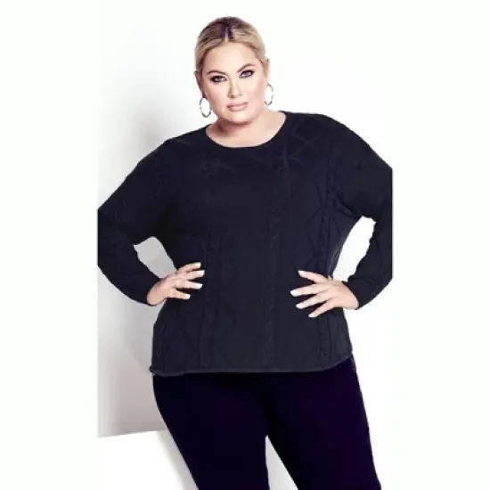 Women's Plus Size Carina Cable Sweater - Navy | AVENUE image {6}