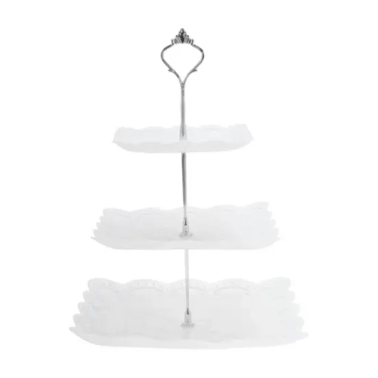 Unique Bargains 3 Tier Dessert Cupcake Stand Square with Tiered Serving Tray for Donuts Fruits White Silver Tone image {6}