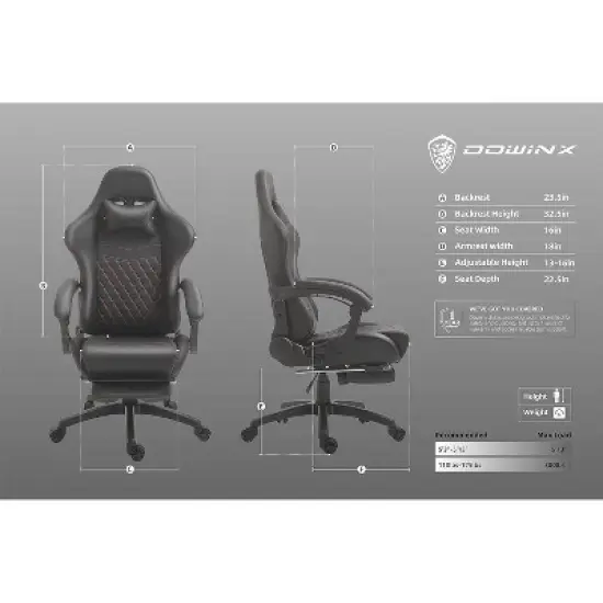 Adjustable Gaming Chair with Massage Lumbar Support and Retractable Footrest - Dowinx image {2}
