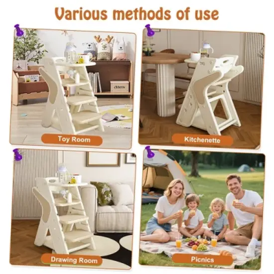 Angel Sar 3-in-1 Adjustable Height Toddler Tower & High Chair, Multi Functional Learning Tower with 5-Point Harness for Kitchen, Dining, and Play image {7}