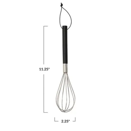 Storied Home Stainless Steel Whisk with Mango Wood Handle and Leather Tie, Black image {1}