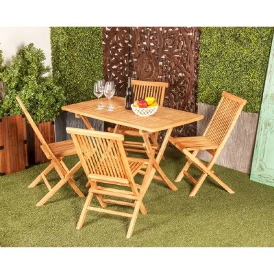 5pc Traditional Teak Wood Patio Dining Set - Brown - Olivia & May image {9}