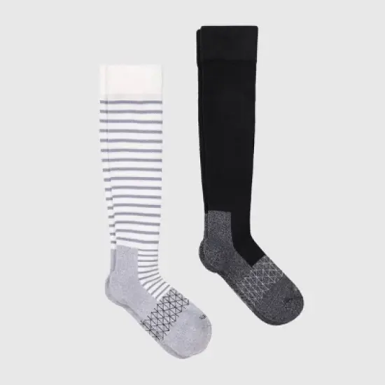 Hanes Women's Absolute Wellness 2pk Over-the-Calf Socks, Mild Graduated Compression - Gray/Black 5-9: Cotton Blend, Cushioned Sole, Seamless Toe image {4}