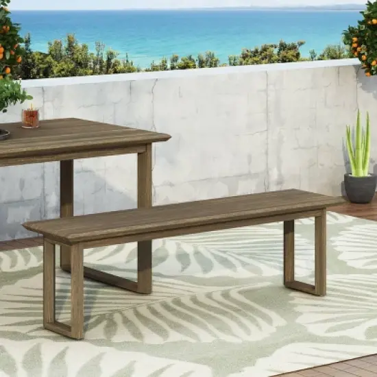 Nibley Outdoor Acacia Wood Dining Bench Gray - Christopher Knight Home image {2}