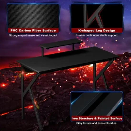 Costway Gaming Desk Computer Desk PC Table Workstation with Cup Holder & Headphone Hook image {8}