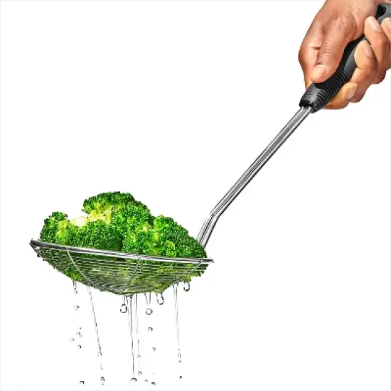 OXO Stainless Steel Scoop and Strain Skimmer Black: Dishwasher-Safe Skimmer Spoon, 14.6" Length, 5.4" Head Diameter image {5}