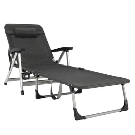 Costway Beach Chaise Lounge Chair Patio Folding Recliner w/ 7 Adjustable Positions image {11}