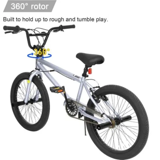 hykolity 20 inch BMX Bike Freestyle Cycling Trick Bicycle with 4 Pegs for Teenage Adults 7-18 Years Old Rider Height 48-68 inch V-Brake Silver image {4}