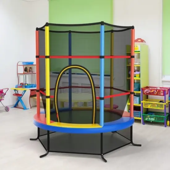 Costway 55'' Kids Trampoline Bouncing Jumping Mat Recreational Trampoline W/Enclosure Net image {8}