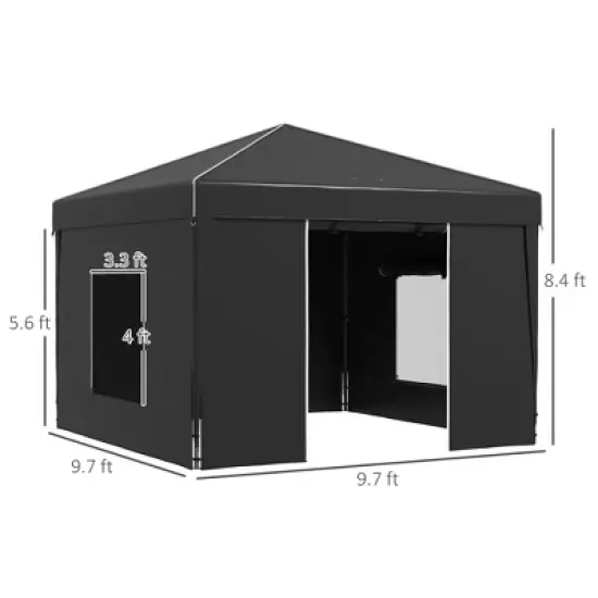 Gulches 9.7' x 9.7' Pop Up Canopy with Sidewalls, Portable Tent with 2 Mesh Windows & Reflective Strips, Includes Carry Bag for Outdoor Events (Black) image {4}