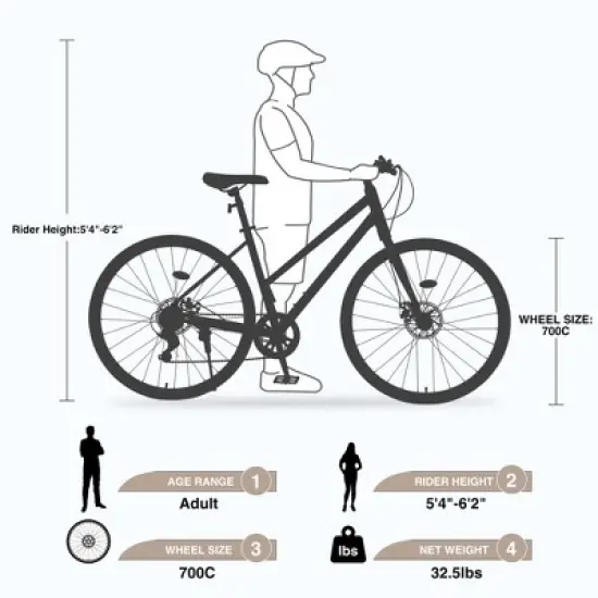 Gulches 700C Hybrid Bicycles with 7-Speed Gears and Disc Brakes - Champagne image {3}