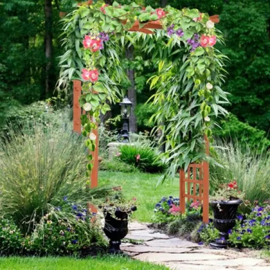 Tangkula 84.5" Outdoor Wood Arbor Natural Finish Arch Trellis Pergola Lattice image {8}