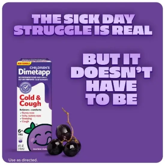Children's Dimetapp Cough & Cold Relief Liquid - Dextromethorphan - Grape - 4 fl oz image {2}