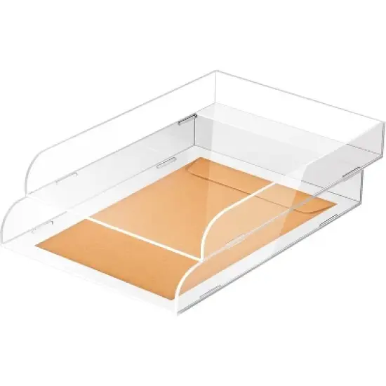 Acrylic Stackable Paper Tray Organizer for Desk, Elegant Paper Organizer Tray, Clear Desk Organizer with White Edges for Office Storage image {6}