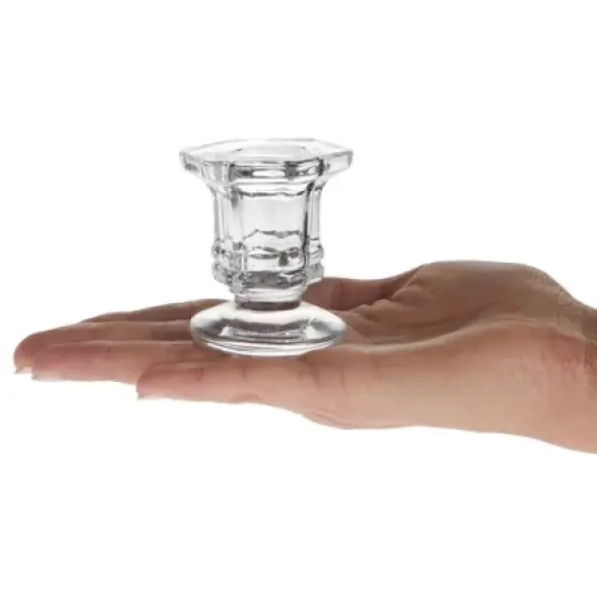 Crystal Glass Candle Holders Set of 12, Clear Taper Candlestick Pillar Candle Holder 2"x2"x2.3" image {4}