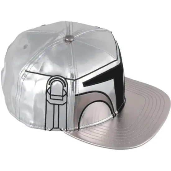 Star Wars The Mandalorian Steel Beskar Helmet Embroidered Snapback Hat Cap Metallic image {2}