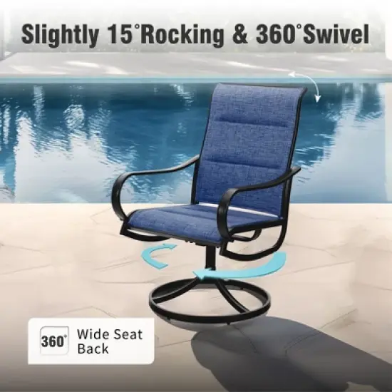 Captiva Designs 8pc Patio Dining Set with Rectangular steel table & Padded Sling Swivel Chairs & Market Umbrella image {8}