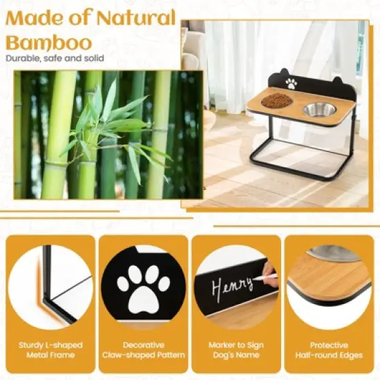 Tangkula Elevated Dog Bowls 3 Adjustable Heights with 2 Stainless Steel Food Water Bowls image {7}
