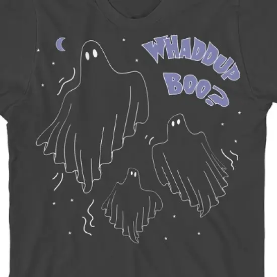 Kids Halloween Three Ghosts "Waddup Boo" Unisex Youth Charcoal Gray Short Sleeve Crew Neck Tee image {1}
