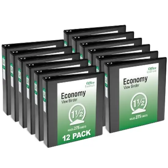 Office Essentials Economy View 3 Ring Binders, 1.5" Round Rings, 2.1" Spine, 275-Sheet Capacity, Black Binders (12-Pack of 03427) image {7}